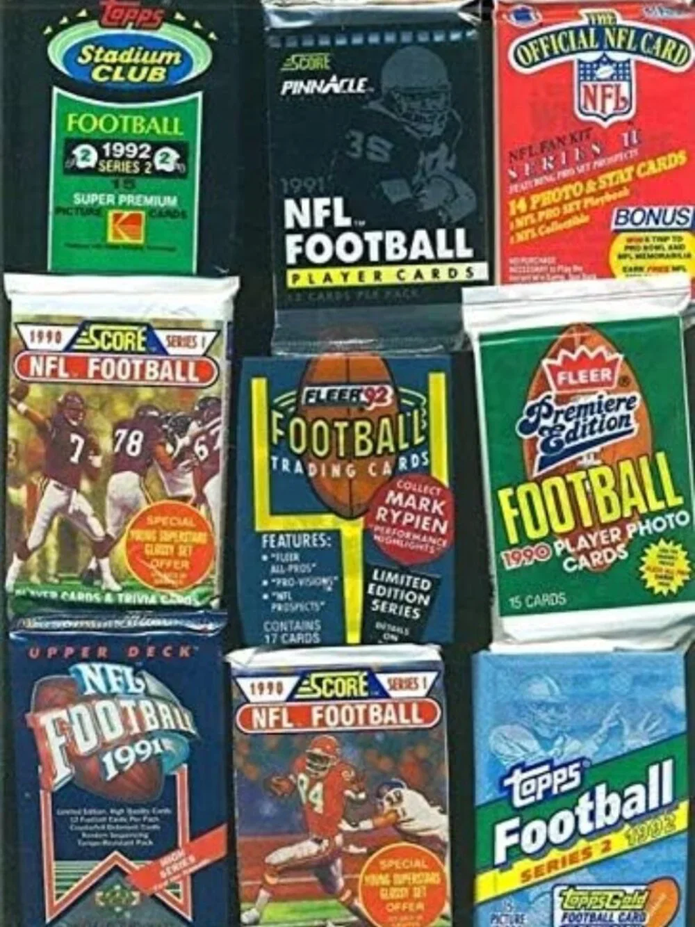 Vintage Unopened Football Card Lot - 60 Packs from Late 80s & Early 90s